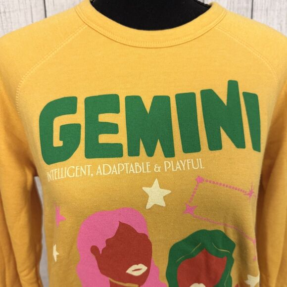 NWT Midnight Rider Anthropologie Small Yellow Carolita Zodiac Sweatshirt Gemini - Picture 4 of 8